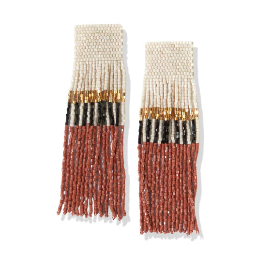 Belle Beaded Fringe Earrings - Rust