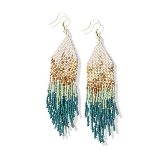 Claire Beaded Fringe Earrings - Mint