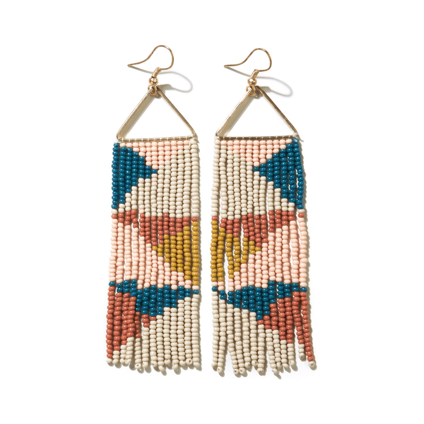Peacock Pink Rust Triangles On Triangle Earrings