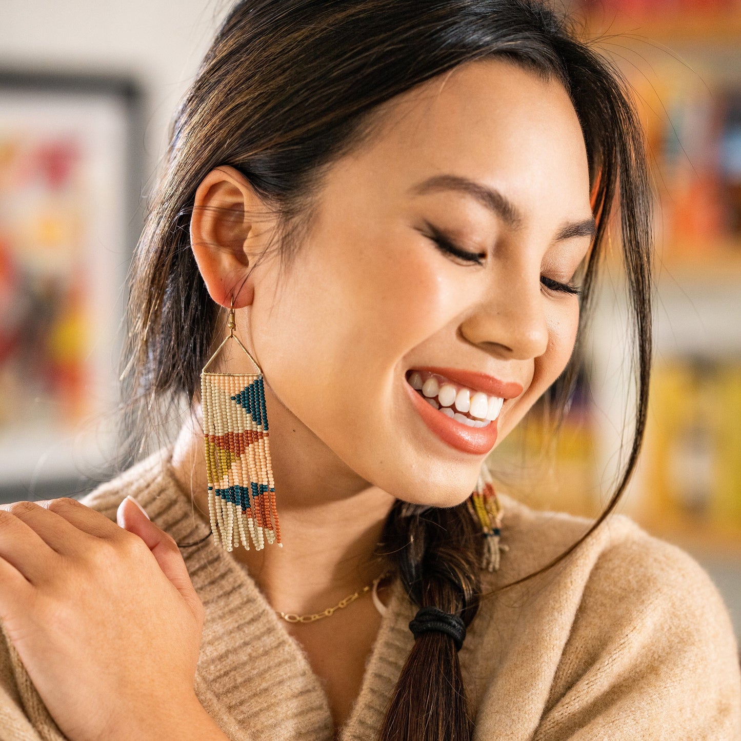 Brooke Beaded Fringe Earrings - Rust