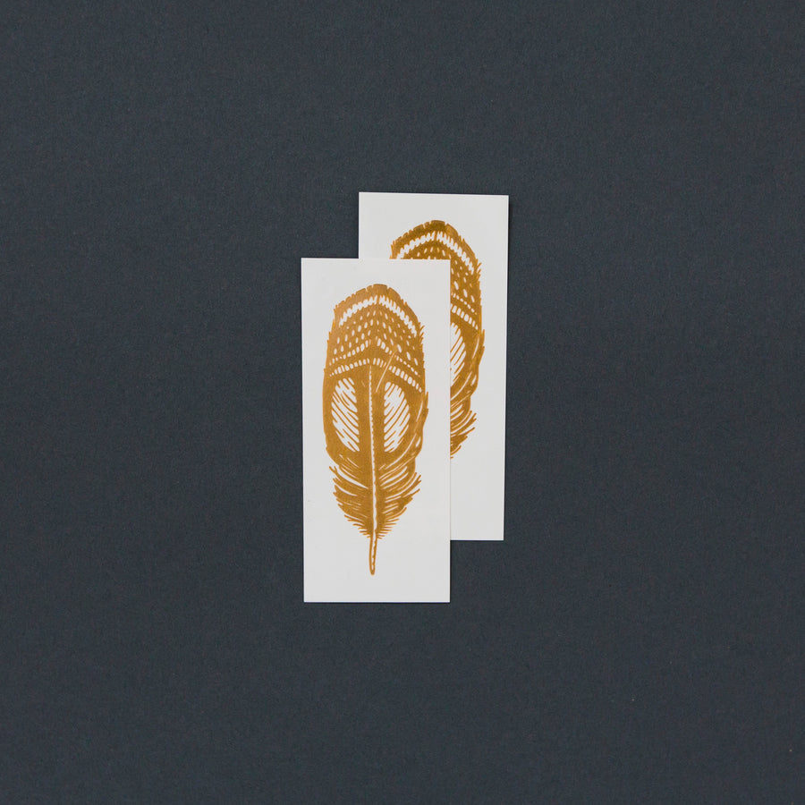 Temporary Tattoo Pair - Gold Quail Feather