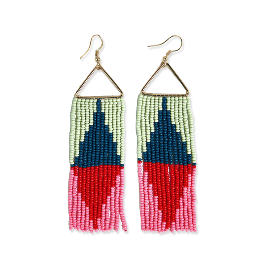 Brooke Beaded Fringe Earrings - Tomato Red